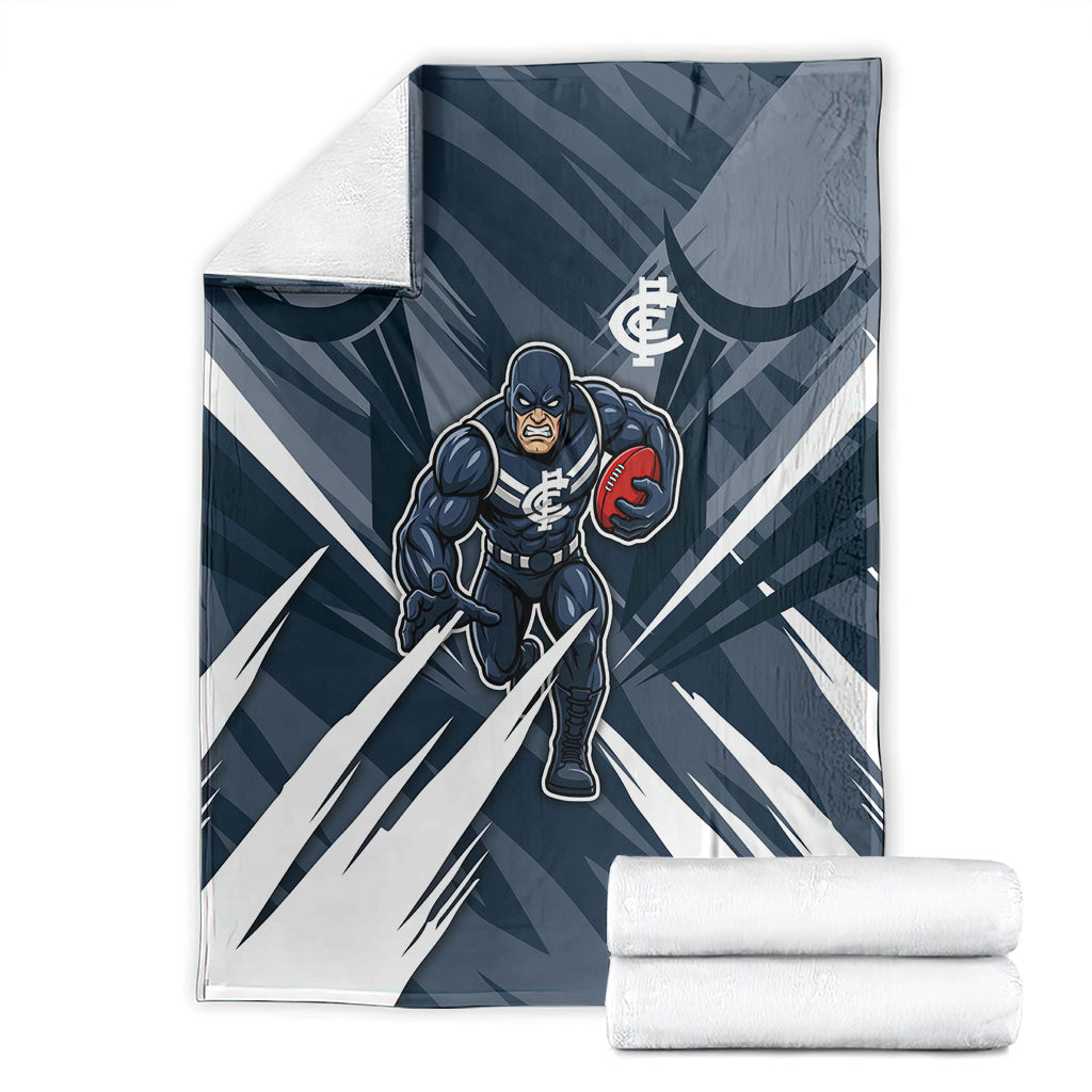 Carlton Blues Australian Football Blanket Powerful Superhero Mascot - Bold Team Colors