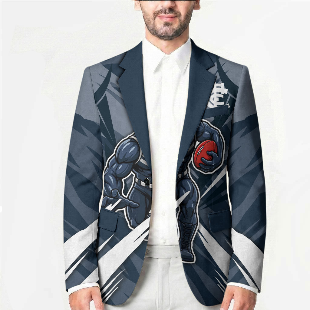 Carlton Blues Australian Football Blazer Powerful Superhero Mascot - Bold Team Colors