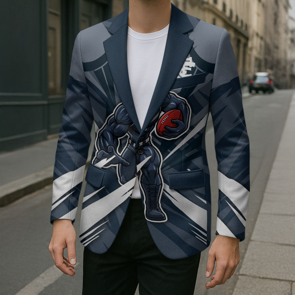 Carlton Blues Australian Football Blazer Powerful Superhero Mascot - Bold Team Colors