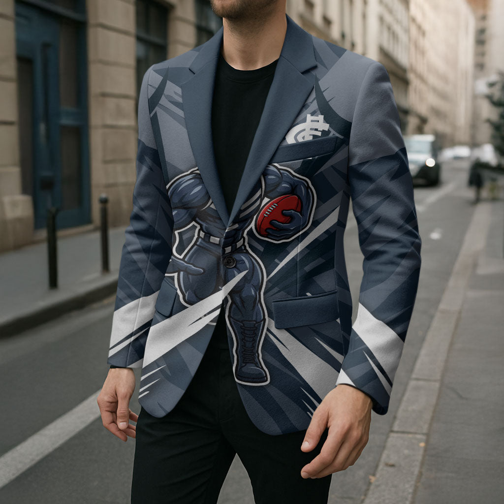 Carlton Blues Australian Football Blazer Powerful Superhero Mascot - Bold Team Colors