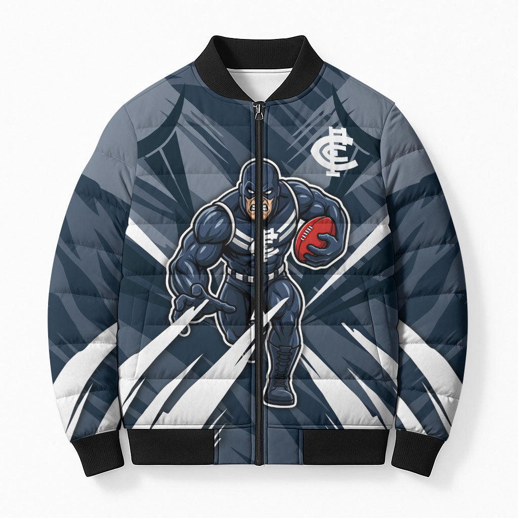 Carlton Blues Australian Football Bomber Puffer Jacket Powerful Superhero Mascot - Bold Team Colors