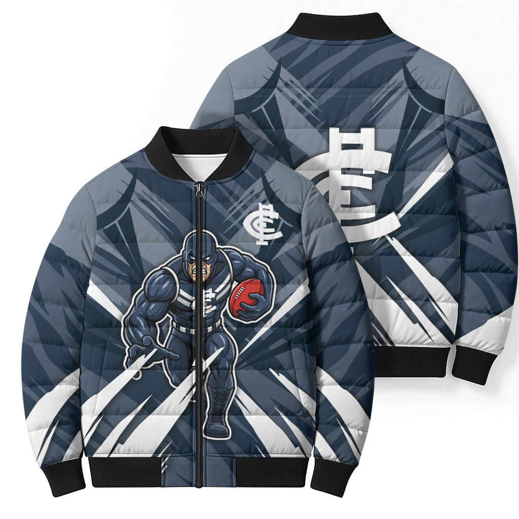Carlton Blues Australian Football Bomber Puffer Jacket Powerful Superhero Mascot - Bold Team Colors