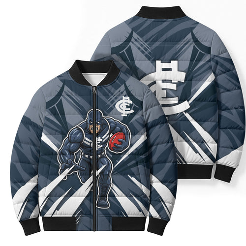 Carlton Blues Australian Football Bomber Puffer Jacket Powerful Superhero Mascot - Bold Team Colors