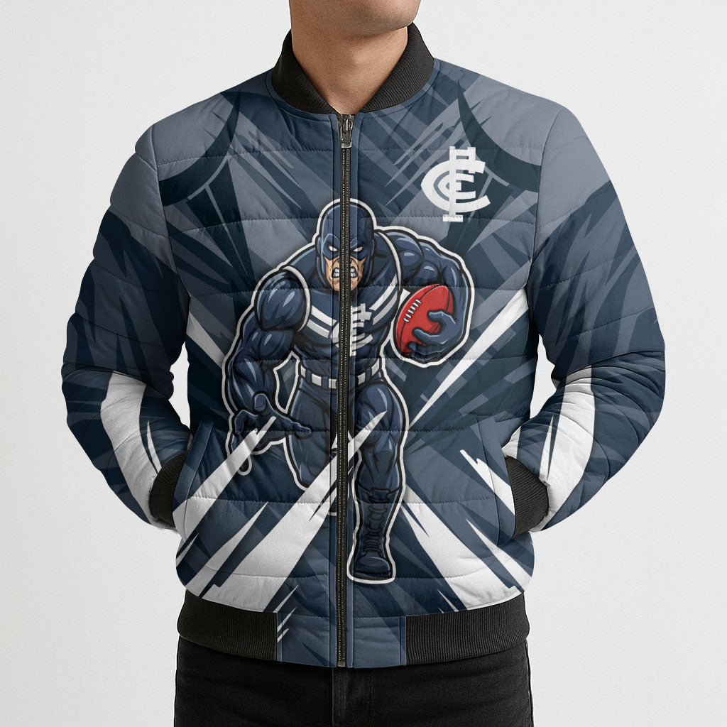 Carlton Blues Australian Football Bomber Puffer Jacket Powerful Superhero Mascot - Bold Team Colors