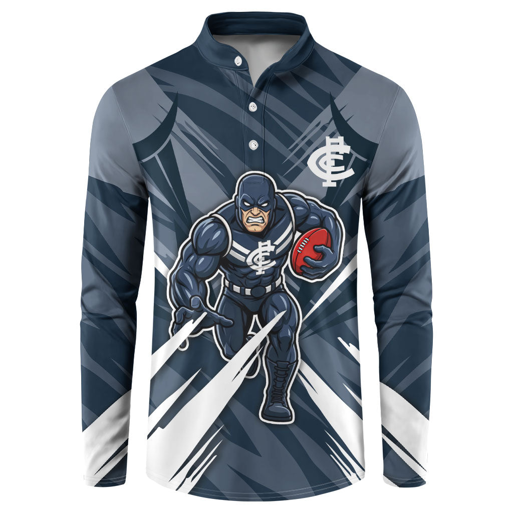 Carlton Blues Australian Football Button Sweatshirt Powerful Superhero Mascot - Bold Team Colors
