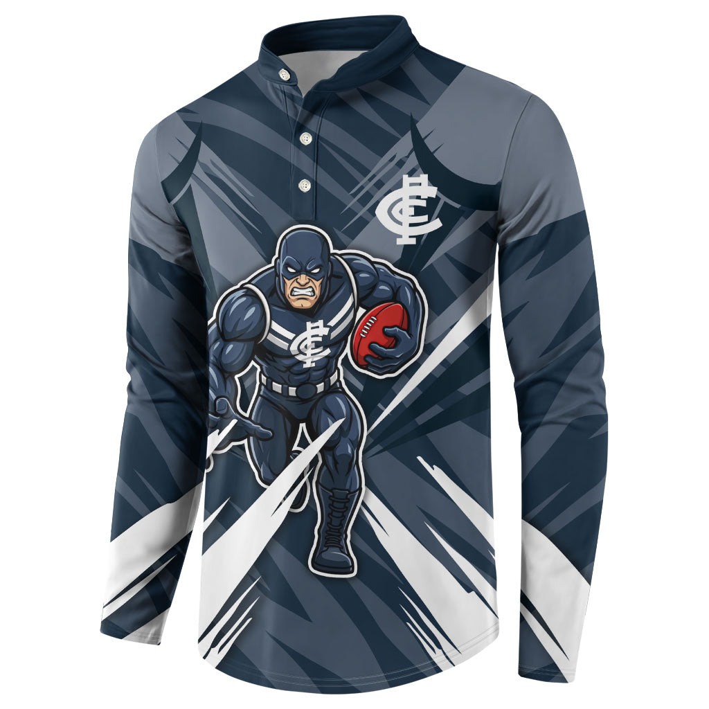 Carlton Blues Australian Football Button Sweatshirt Powerful Superhero Mascot - Bold Team Colors