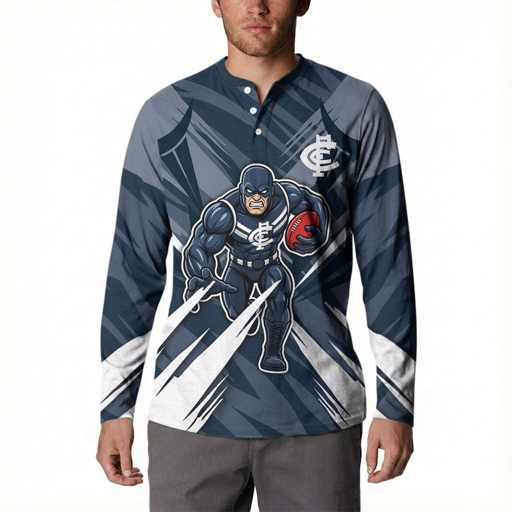Carlton Blues Australian Football Button Sweatshirt Powerful Superhero Mascot - Bold Team Colors