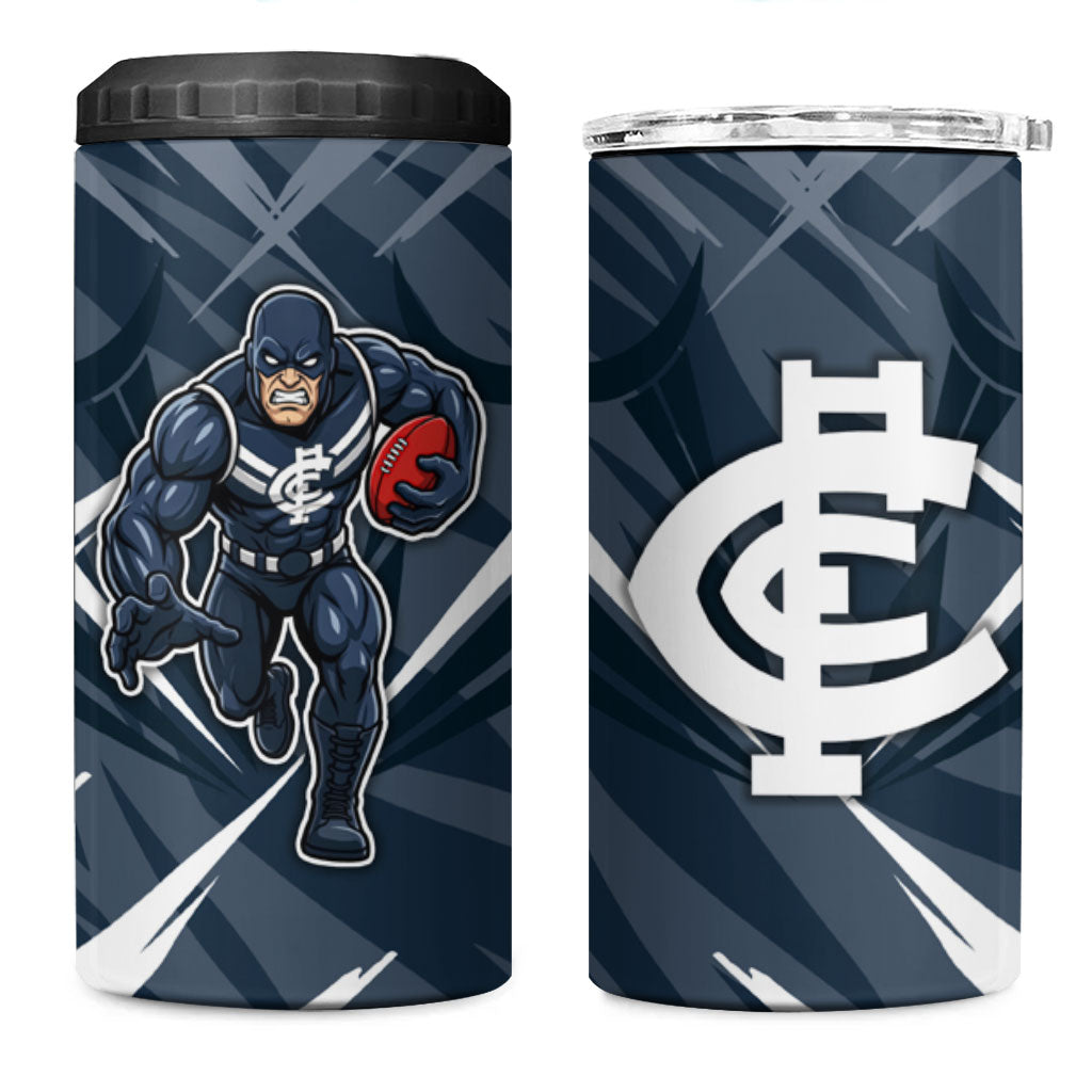 Carlton Blues Australian Football 4 in 1 Can Cooler Tumbler Powerful Superhero Mascot - Bold Team Colors