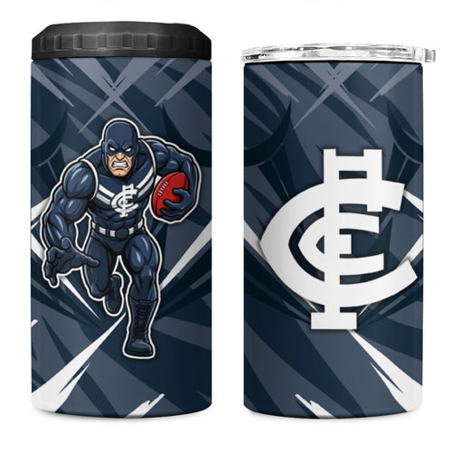 Carlton Blues Australian Football 4 in 1 Can Cooler Tumbler Powerful Superhero Mascot - Bold Team Colors
