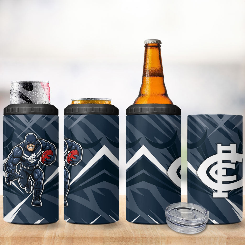 Carlton Blues Australian Football 4 in 1 Can Cooler Tumbler Powerful Superhero Mascot - Bold Team Colors