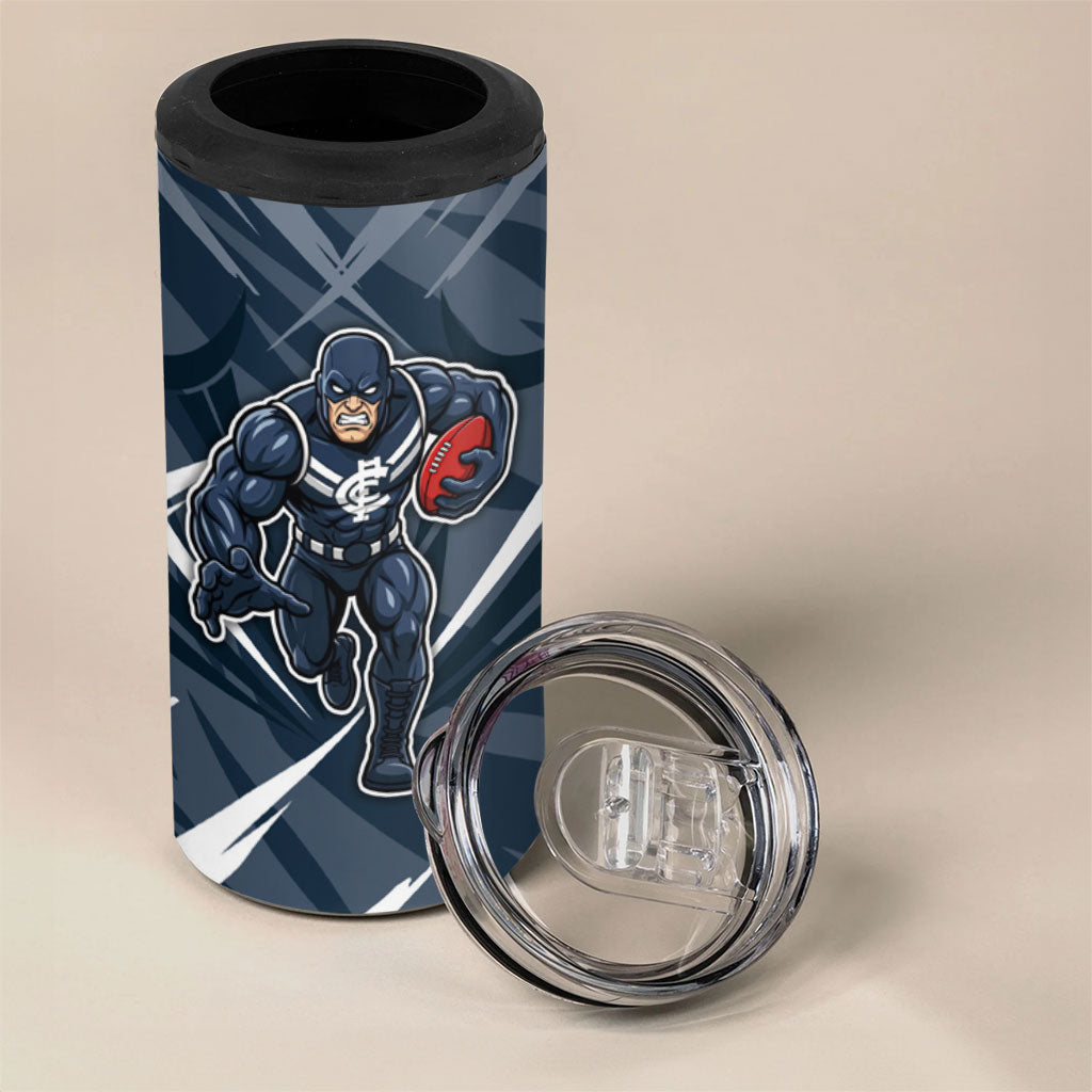 Carlton Blues Australian Football 4 in 1 Can Cooler Tumbler Powerful Superhero Mascot - Bold Team Colors