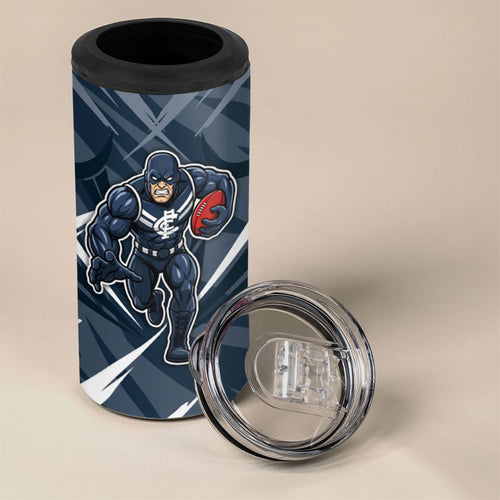 Carlton Blues Australian Football 4 in 1 Can Cooler Tumbler Powerful Superhero Mascot - Bold Team Colors