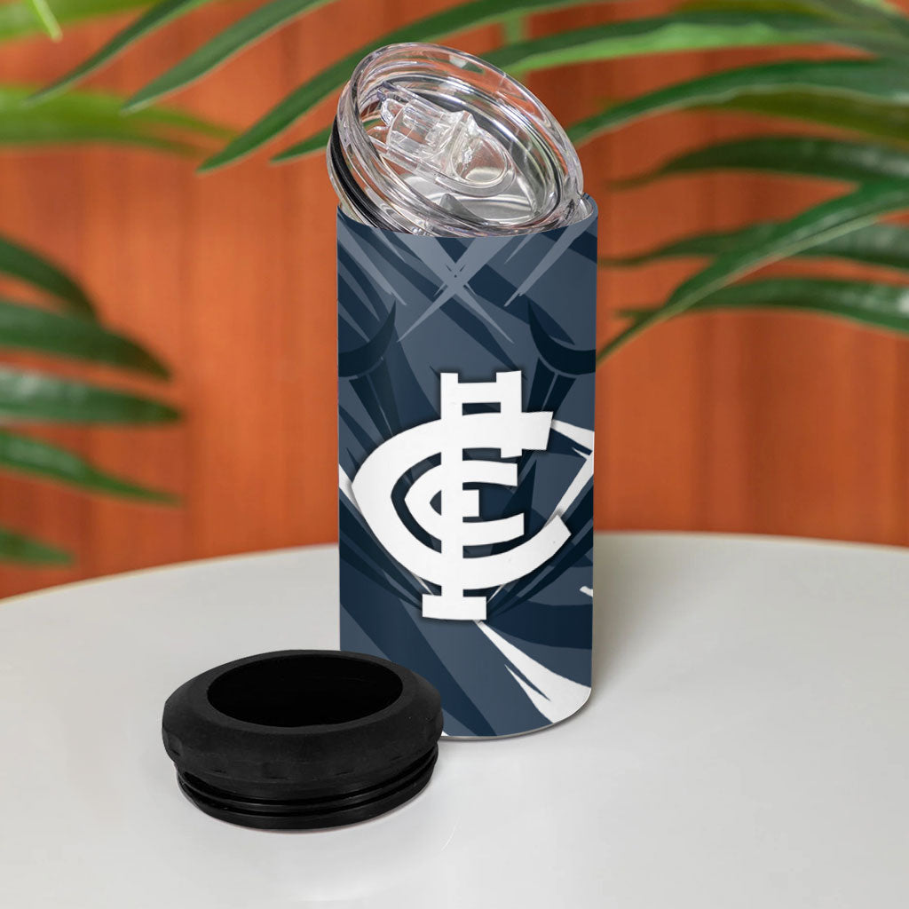 Carlton Blues Australian Football 4 in 1 Can Cooler Tumbler Powerful Superhero Mascot - Bold Team Colors