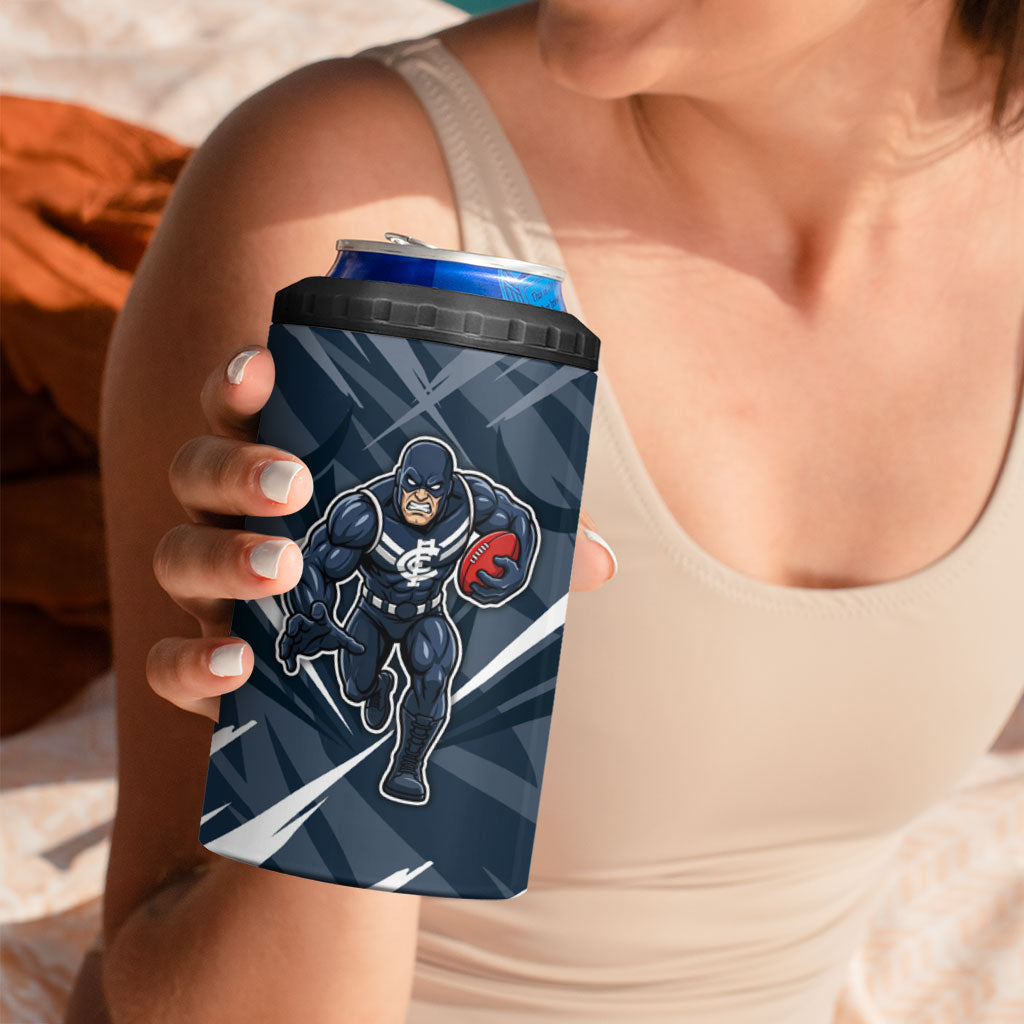 Carlton Blues Australian Football 4 in 1 Can Cooler Tumbler Powerful Superhero Mascot - Bold Team Colors