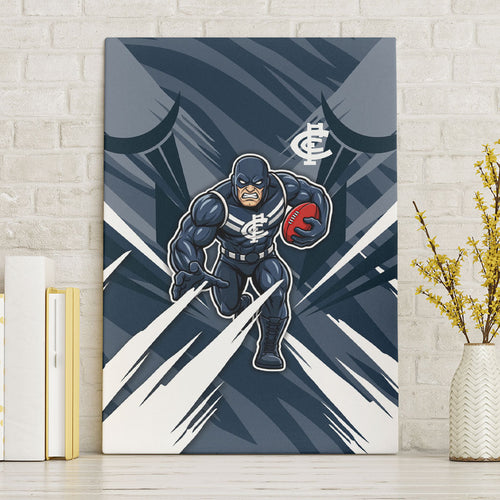 Carlton Blues Australian Football Canvas Wall Art Powerful Superhero Mascot - Bold Team Colors