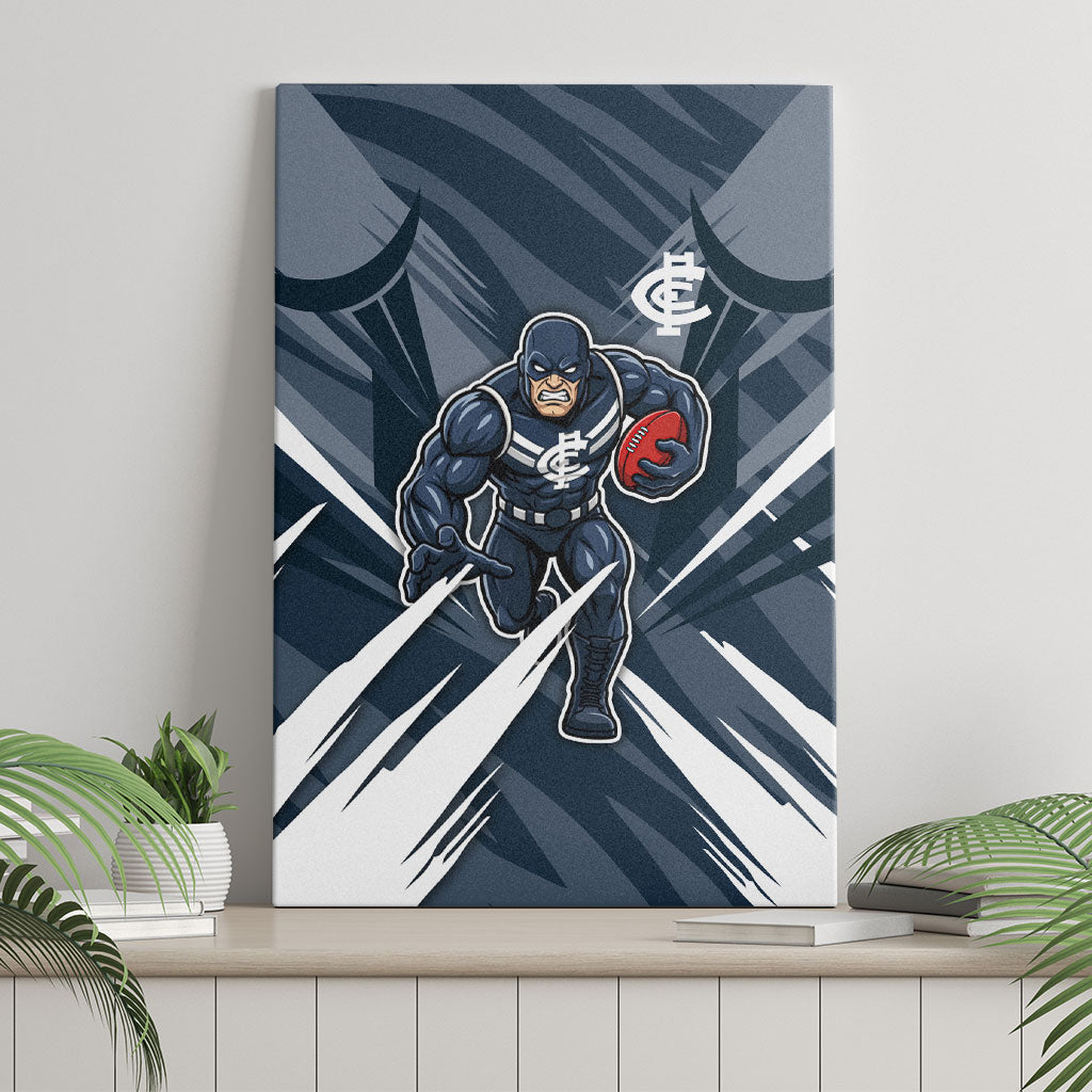 Carlton Blues Australian Football Canvas Wall Art Powerful Superhero Mascot - Bold Team Colors