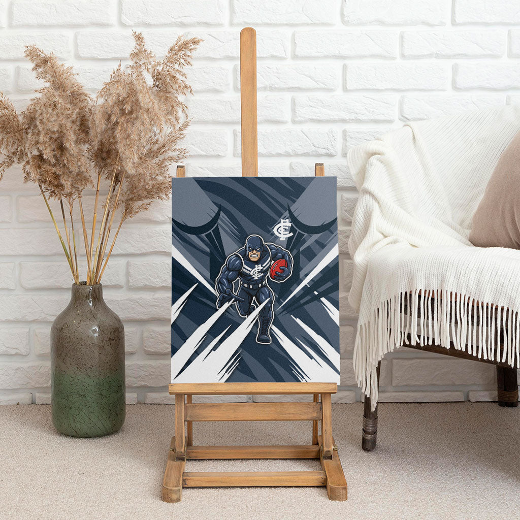 Carlton Blues Australian Football Canvas Wall Art Powerful Superhero Mascot - Bold Team Colors