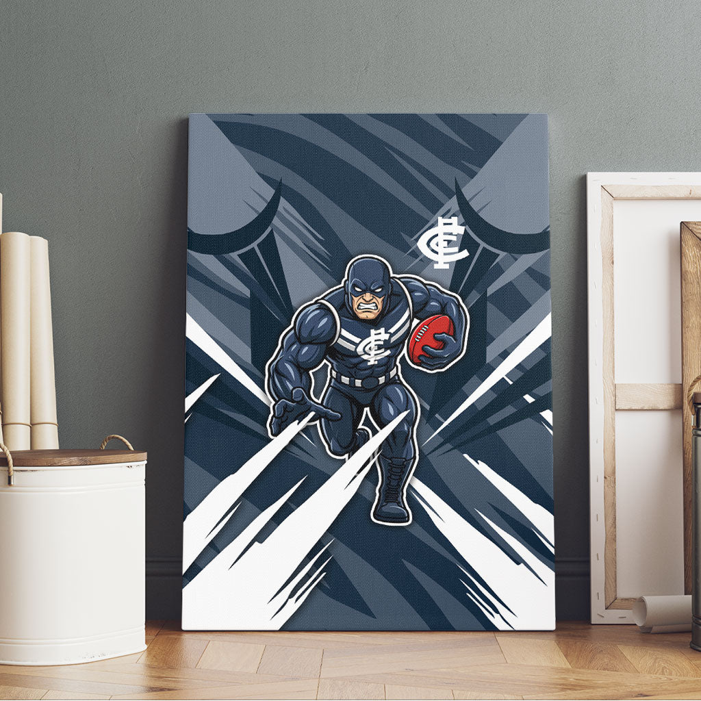Carlton Blues Australian Football Canvas Wall Art Powerful Superhero Mascot - Bold Team Colors