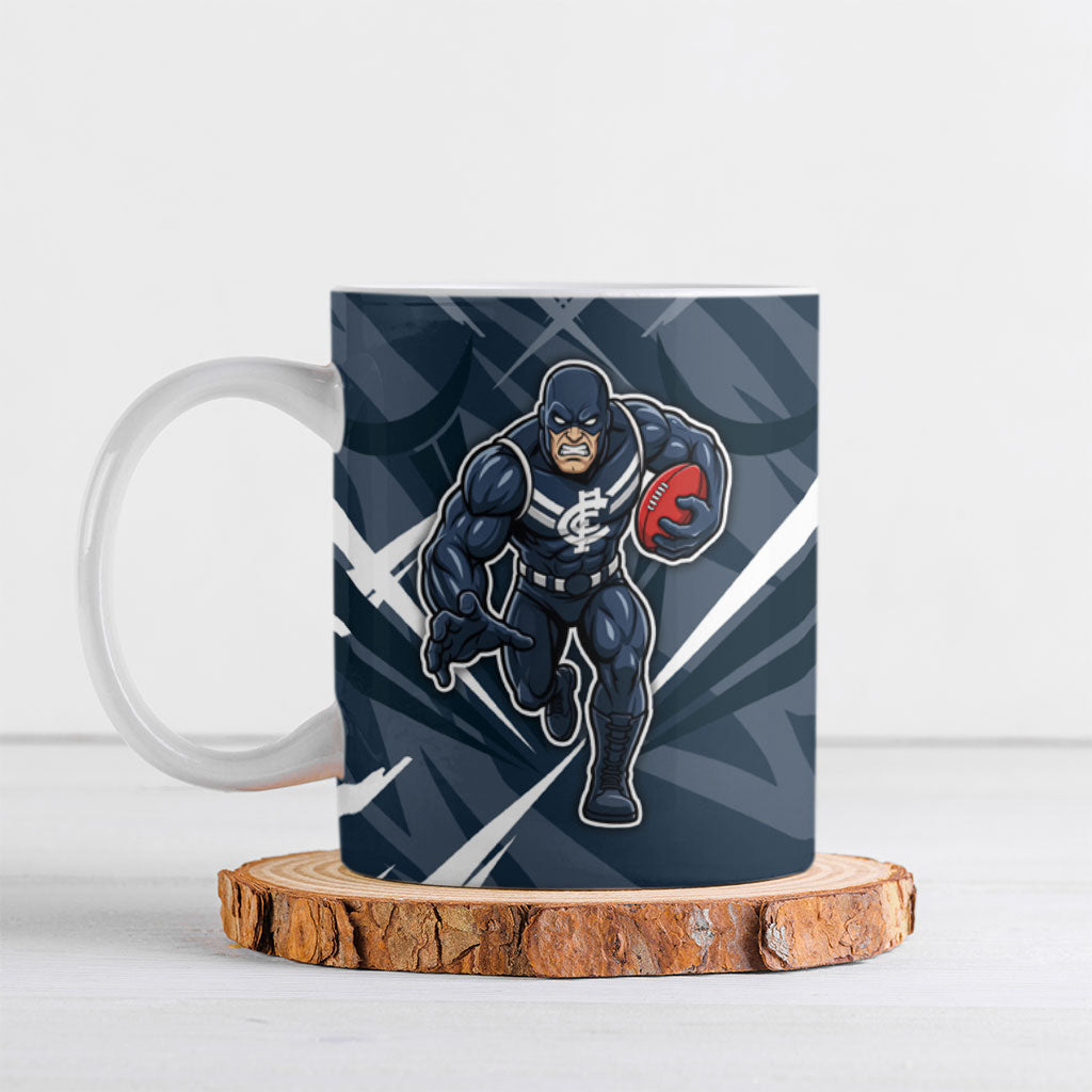 Carlton Blues Australian Football Ceramic Mug Powerful Superhero Mascot - Bold Team Colors
