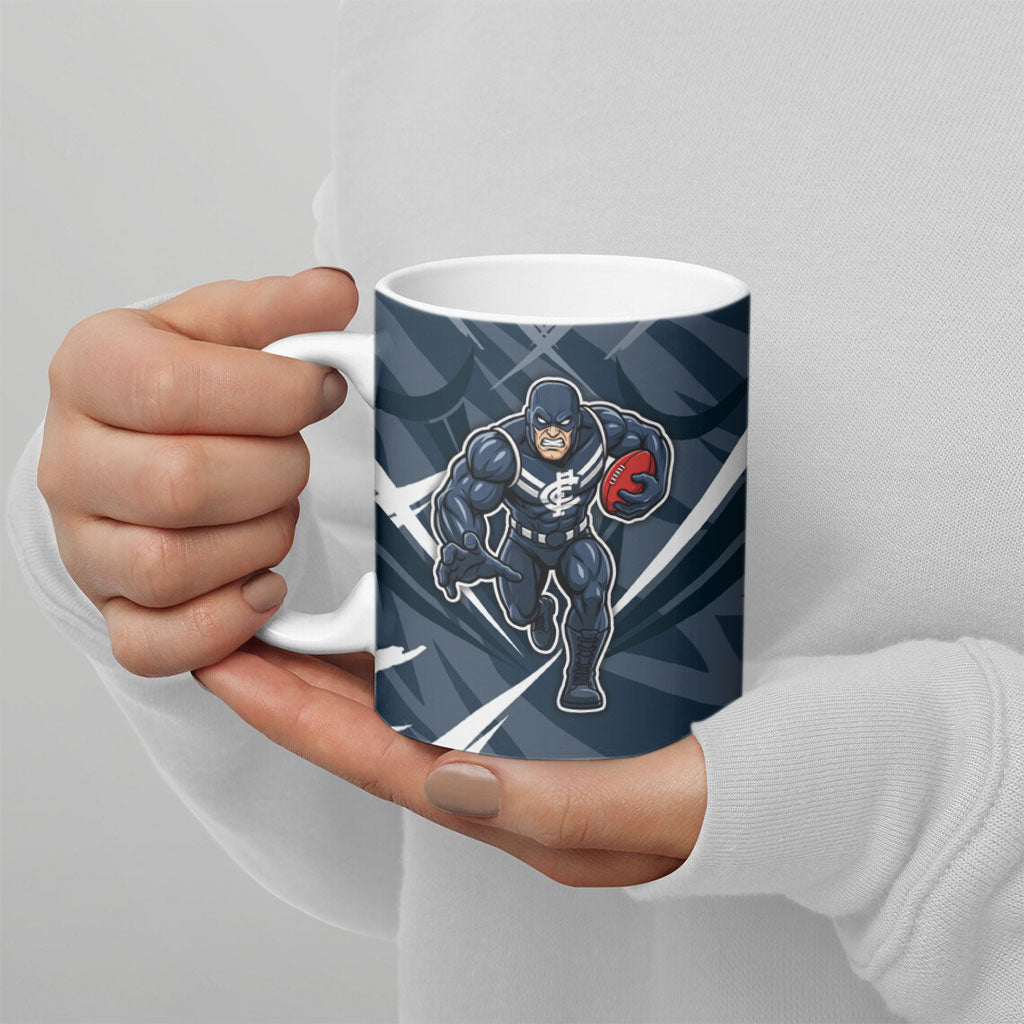 Carlton Blues Australian Football Ceramic Mug Powerful Superhero Mascot - Bold Team Colors