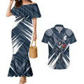 Carlton Blues Australian Football Couples Matching Mermaid Dress and Hawaiian Shirt Powerful Superhero Mascot - Bold Team Colors