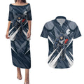 Carlton Blues Australian Football Couples Matching Puletasi and Hawaiian Shirt Powerful Superhero Mascot - Bold Team Colors