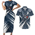 Carlton Blues Australian Football Couples Matching Short Sleeve Bodycon Dress and Hawaiian Shirt Powerful Superhero Mascot - Bold Team Colors
