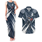 Carlton Blues Australian Football Couples Matching Tank Maxi Dress and Hawaiian Shirt Powerful Superhero Mascot - Bold Team Colors
