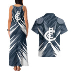 Carlton Blues Australian Football Couples Matching Tank Maxi Dress and Hawaiian Shirt Powerful Superhero Mascot - Bold Team Colors