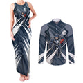 Carlton Blues Australian Football Couples Matching Tank Maxi Dress and Long Sleeve Button Shirt Powerful Superhero Mascot - Bold Team Colors