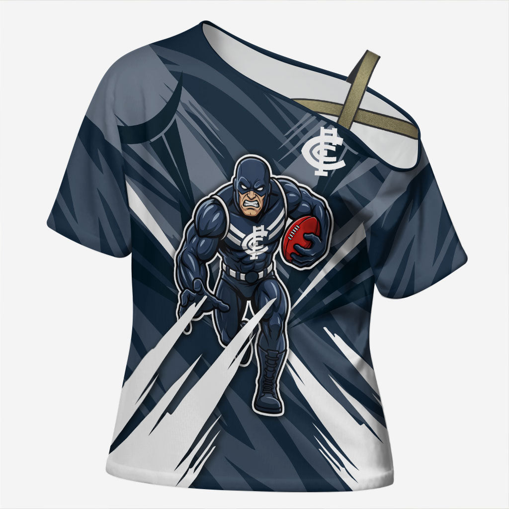 Carlton Blues Australian Football Cross Shoulder Shirt Powerful Superhero Mascot - Bold Team Colors