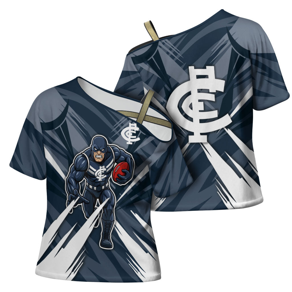 Carlton Blues Australian Football Cross Shoulder Shirt Powerful Superhero Mascot - Bold Team Colors