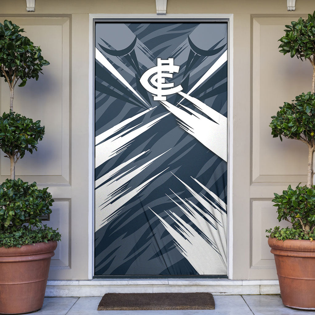 Carlton Blues Australian Football Door Cover Powerful Superhero Mascot - Bold Team Colors