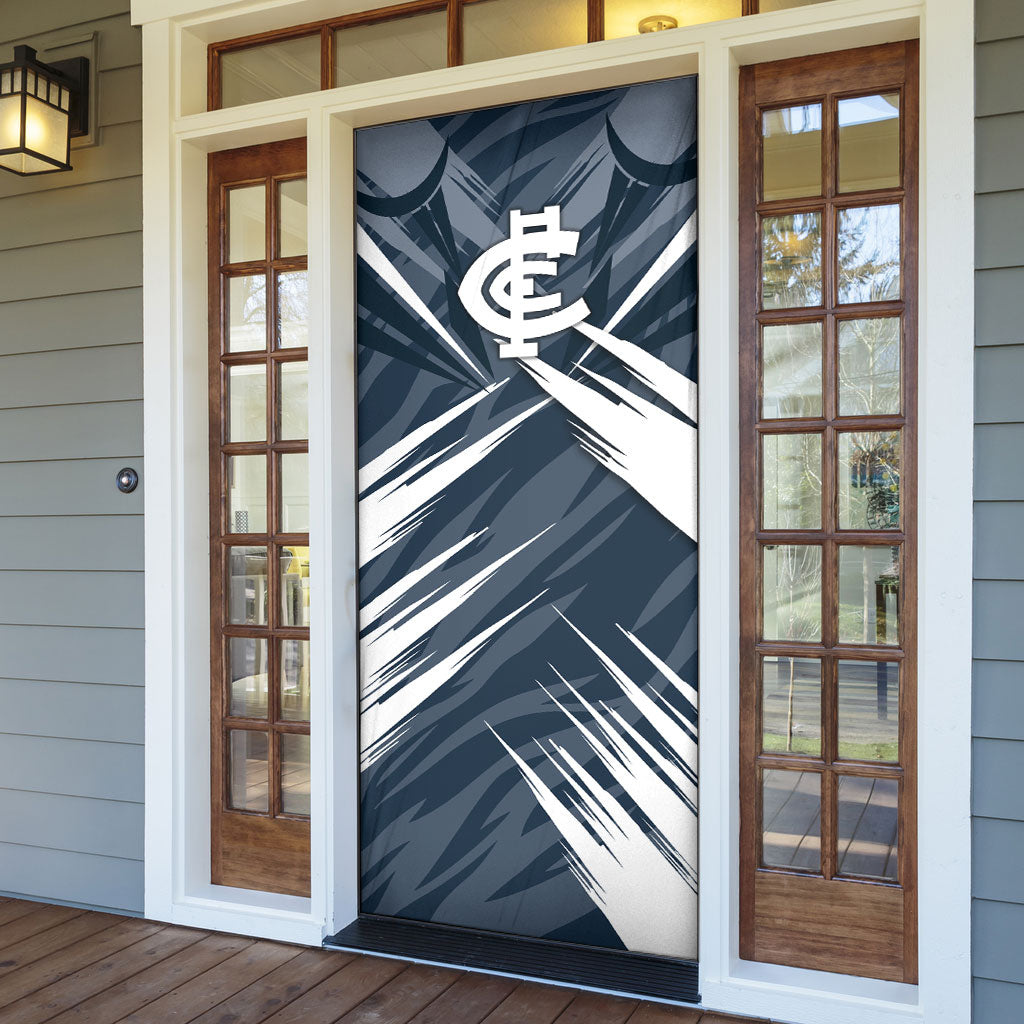 Carlton Blues Australian Football Door Cover Powerful Superhero Mascot - Bold Team Colors