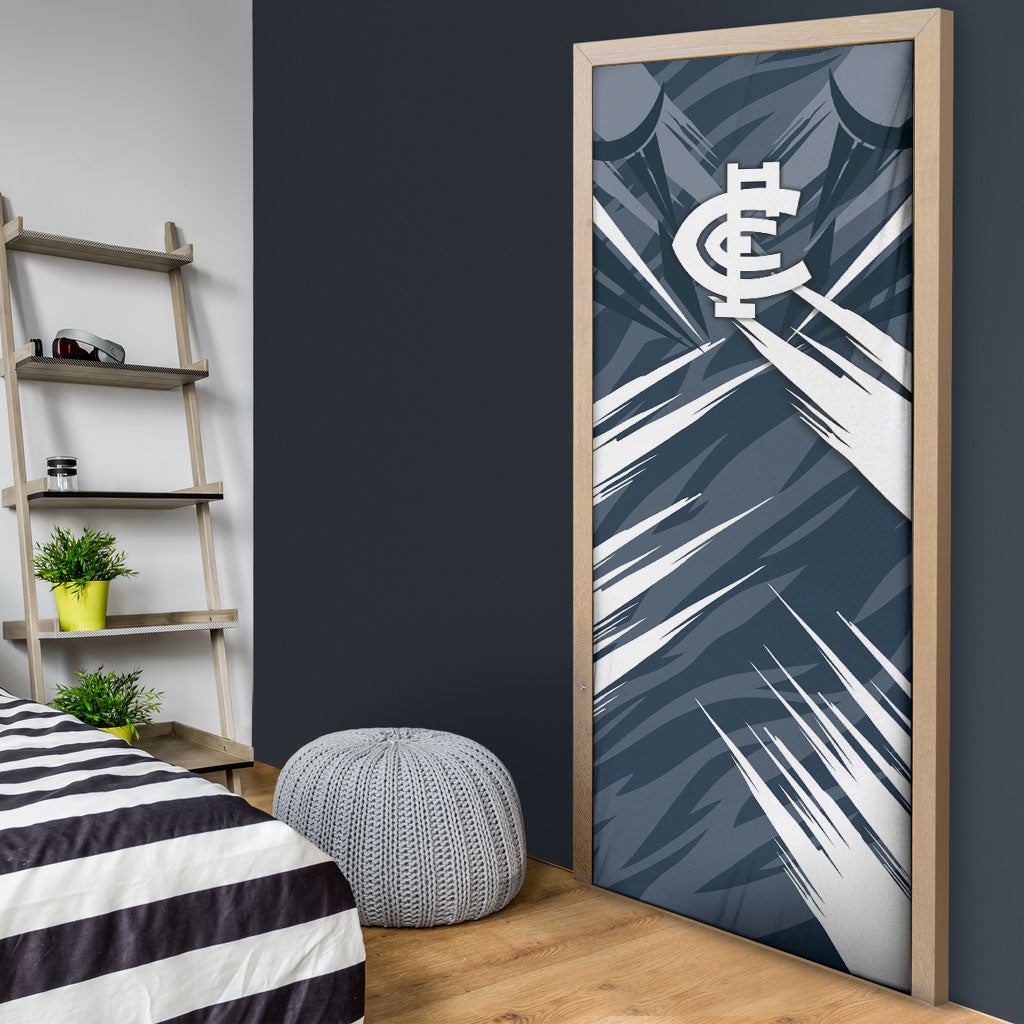 Carlton Blues Australian Football Door Cover Powerful Superhero Mascot - Bold Team Colors