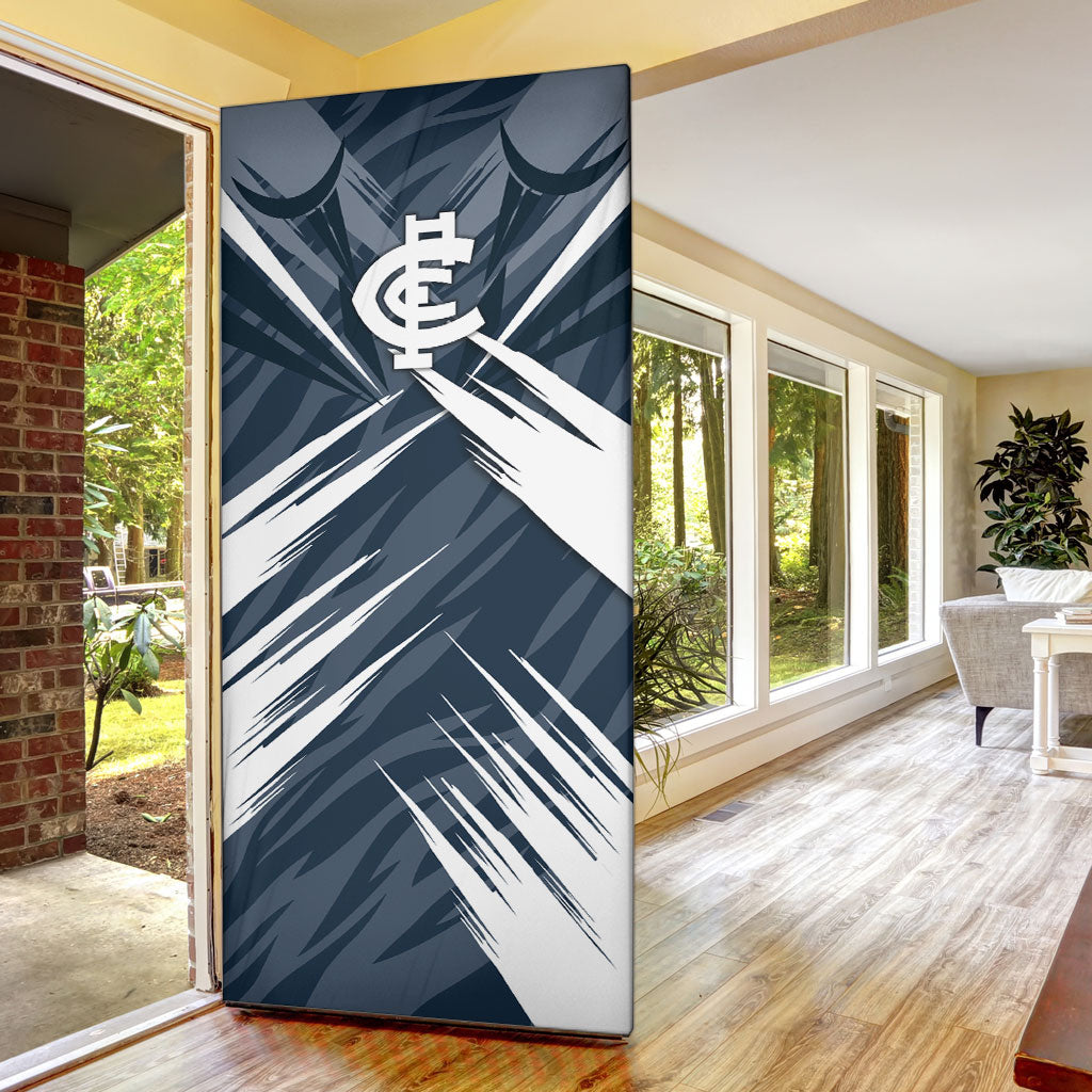 Carlton Blues Australian Football Door Cover Powerful Superhero Mascot - Bold Team Colors