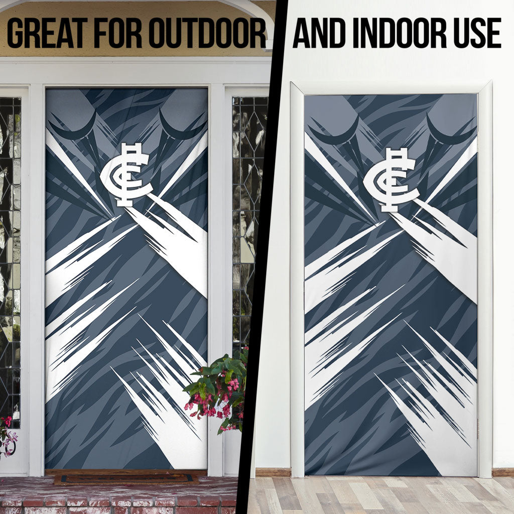 Carlton Blues Australian Football Door Cover Powerful Superhero Mascot - Bold Team Colors