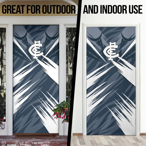 Carlton Blues Australian Football Door Cover Powerful Superhero Mascot - Bold Team Colors