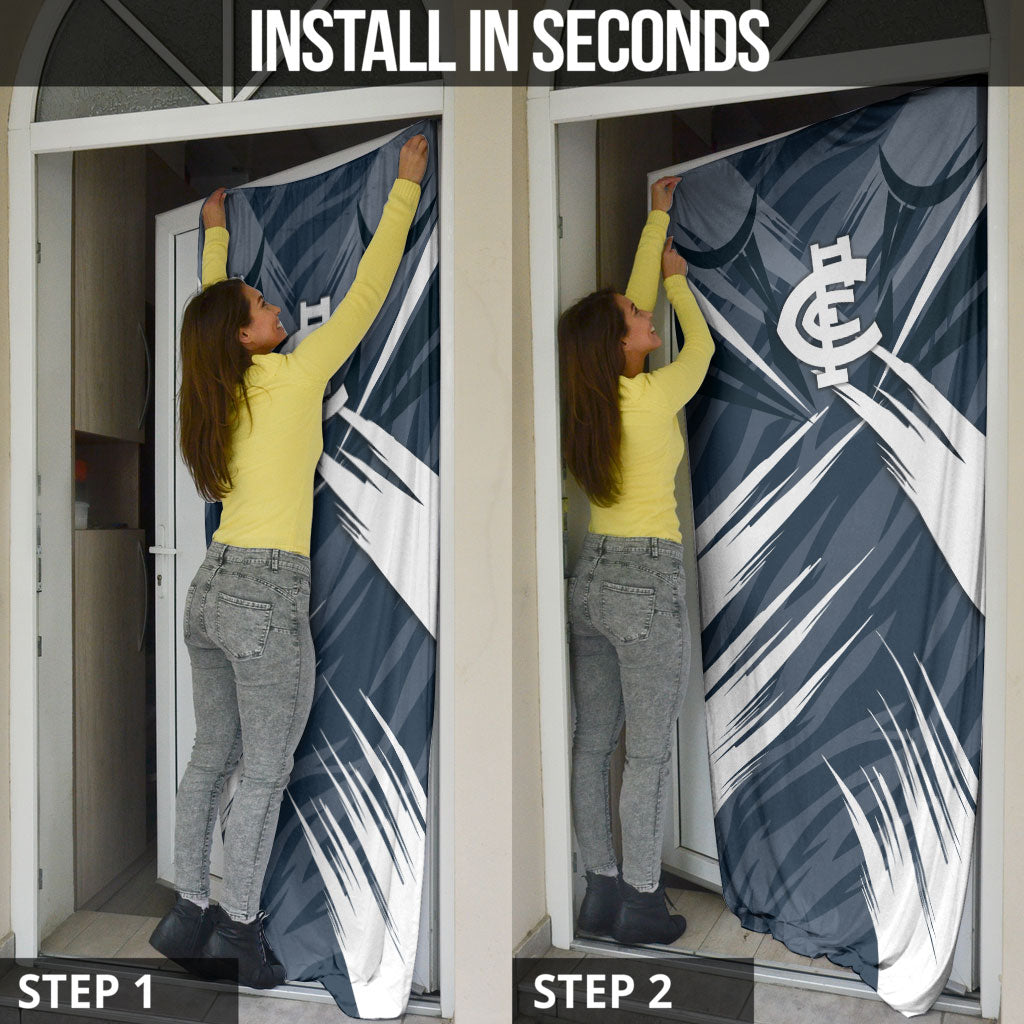 Carlton Blues Australian Football Door Cover Powerful Superhero Mascot - Bold Team Colors