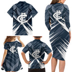 Carlton Blues Australian Football Family Matching Long Sleeve Bodycon Dress and Hawaiian Shirt Powerful Superhero Mascot - Bold Team Colors
