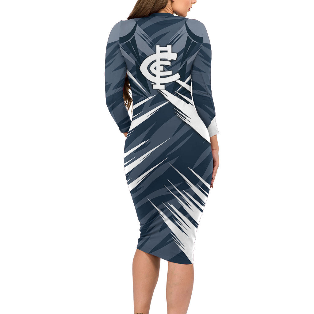 Carlton Blues Australian Football Family Matching Long Sleeve Bodycon Dress and Hawaiian Shirt Powerful Superhero Mascot - Bold Team Colors