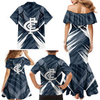 Carlton Blues Australian Football Family Matching Mermaid Dress and Hawaiian Shirt Powerful Superhero Mascot - Bold Team Colors