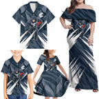 Carlton Blues Australian Football Family Matching Off Shoulder Maxi Dress and Hawaiian Shirt Powerful Superhero Mascot - Bold Team Colors