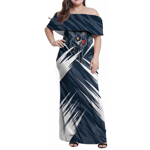 Carlton Blues Australian Football Family Matching Off Shoulder Maxi Dress and Hawaiian Shirt Powerful Superhero Mascot - Bold Team Colors
