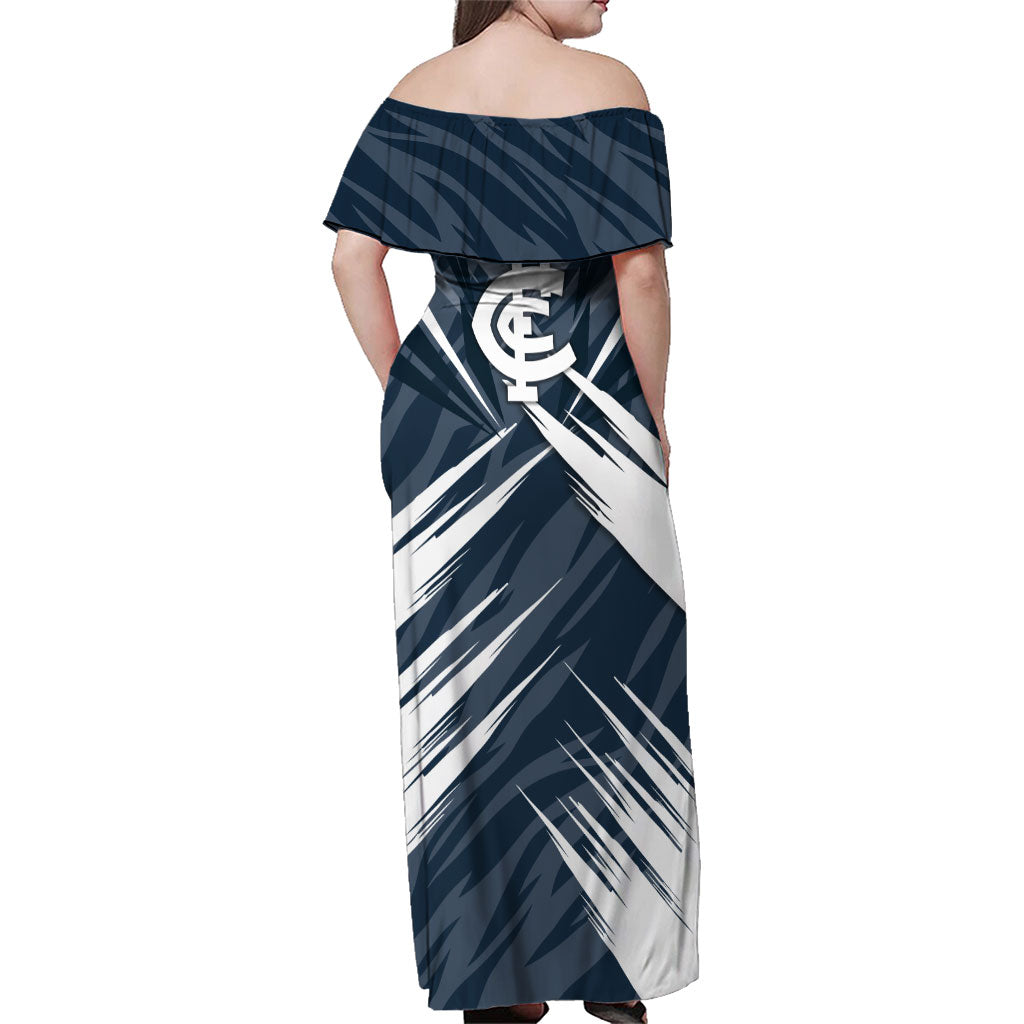 Carlton Blues Australian Football Family Matching Off Shoulder Maxi Dress and Hawaiian Shirt Powerful Superhero Mascot - Bold Team Colors