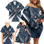 Carlton Blues Australian Football Family Matching Off Shoulder Short Dress and Hawaiian Shirt Powerful Superhero Mascot - Bold Team Colors