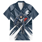 Carlton Blues Australian Football Family Matching Off Shoulder Short Dress and Hawaiian Shirt Powerful Superhero Mascot - Bold Team Colors