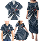 Carlton Blues Australian Football Family Matching Puletasi and Hawaiian Shirt Powerful Superhero Mascot - Bold Team Colors