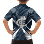 Carlton Blues Australian Football Family Matching Puletasi and Hawaiian Shirt Powerful Superhero Mascot - Bold Team Colors