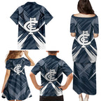 Carlton Blues Australian Football Family Matching Puletasi and Hawaiian Shirt Powerful Superhero Mascot - Bold Team Colors